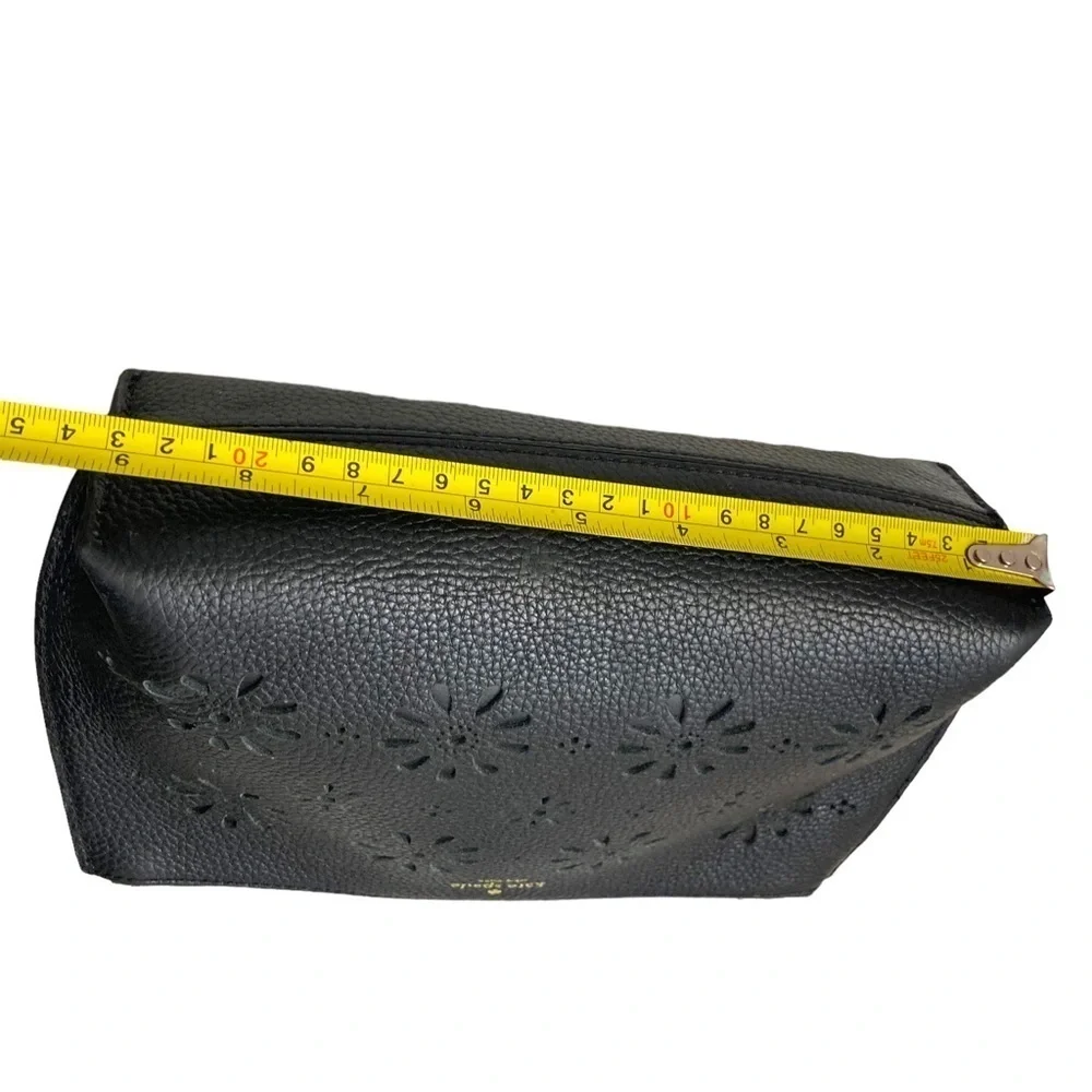Kate spade black pebbled leather perforated clutch bag flowers floral